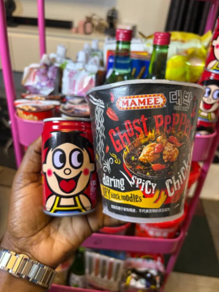Ghost pepper ramen and milk drink