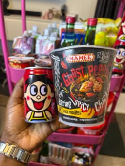 Ghost pepper ramen and milk drink