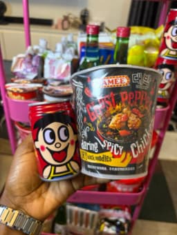 Ghost pepper ramen and milk drink