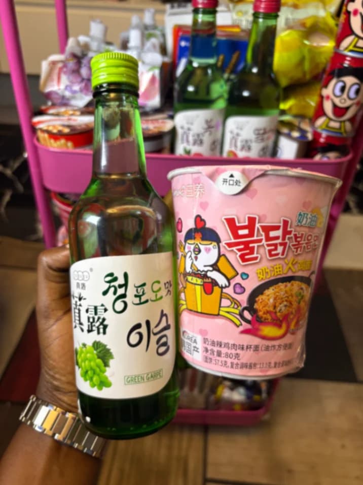 Soju and buldak cup ramen